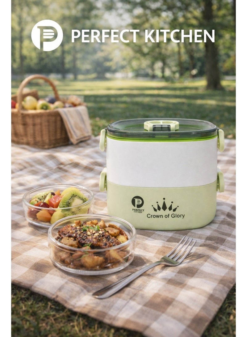 بيرفكت كيتشن علبة غداء طبقتين 1500مل-أخضر - Image 2